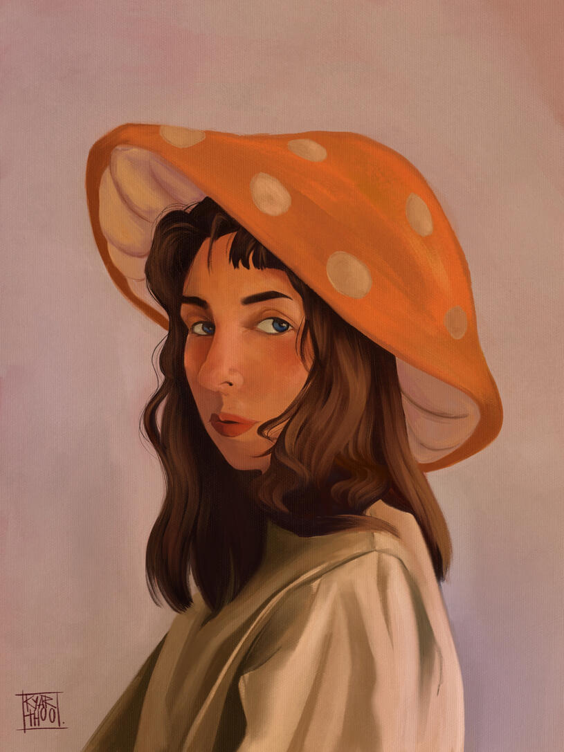 garota cogumelo, pintura digital