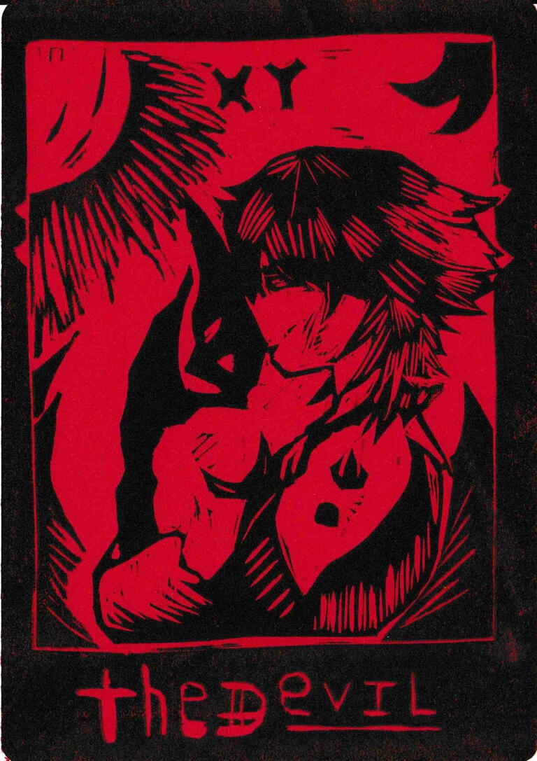 the devil, linoleogravura