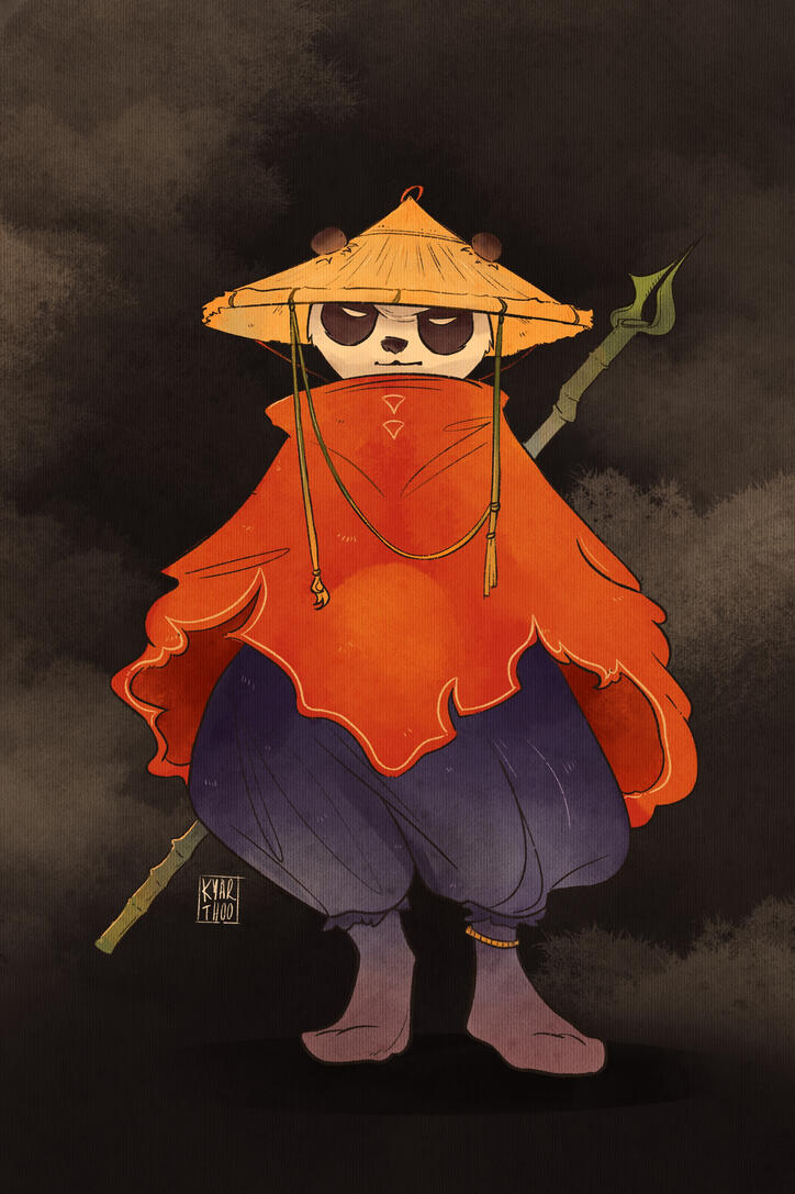 design de personagem: panda lutador, ilustração digital