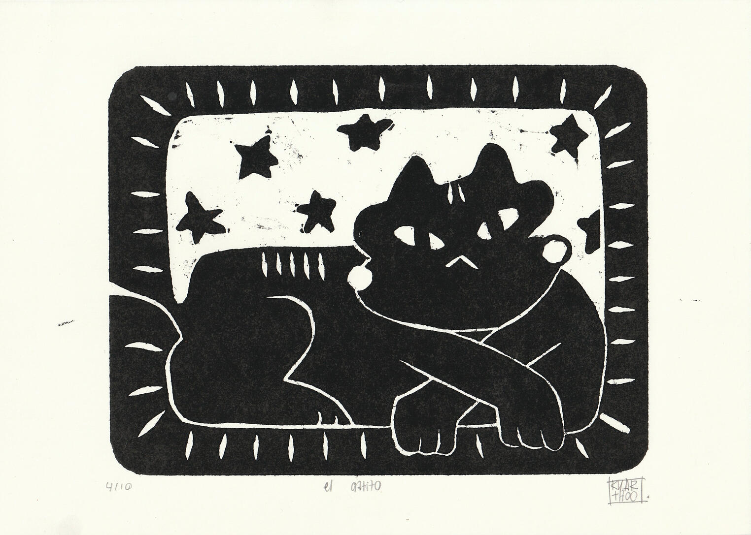 el gatito, xilogravura
