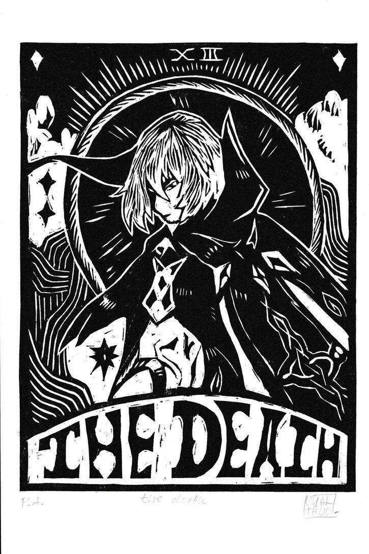 the death, linoleogravura