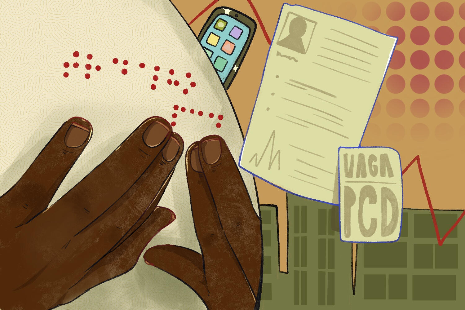 ilustração feita para artigo "mercado de trabalho para PcD: um olhar além" de Leonardo Brião