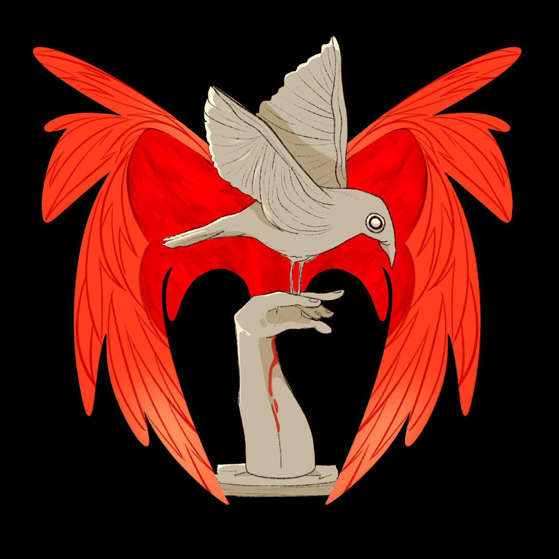 o corvo e o vermelho, ilustração digital